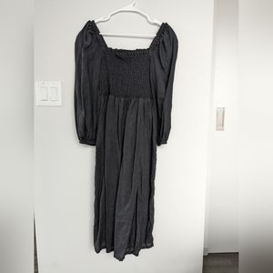 J Crew Women's 100% Linen Smocked Puff Sleeve in Black - Size Small